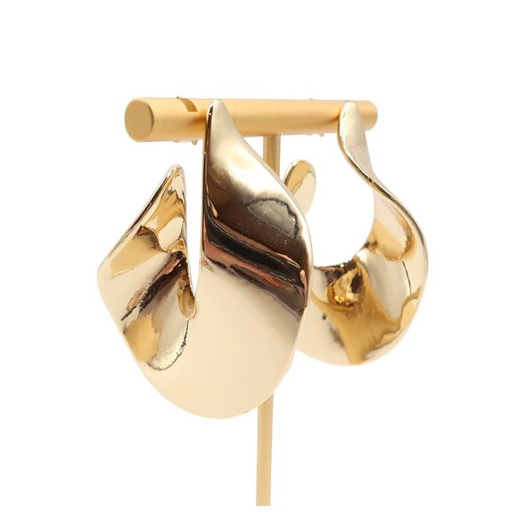 OPEN EDIT Liquid Twist Hoop Gold Tone Statement Chunky Earrings Unsigned 2" - Picture 1 of 5